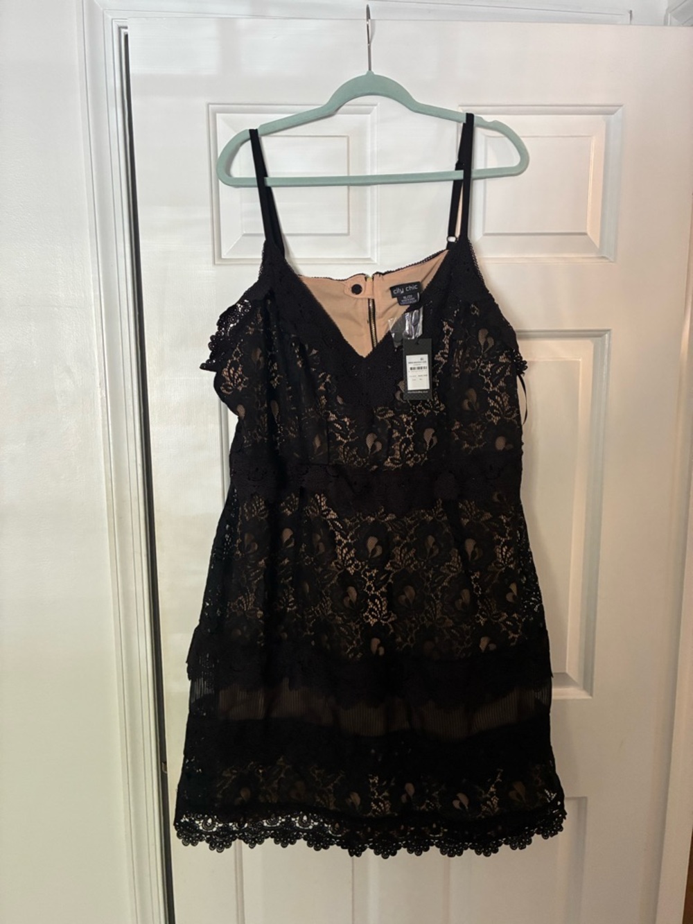City Chic Black Lace Dress XL 22 NWT Nouveau Lace Nude Lined Cocktail Party